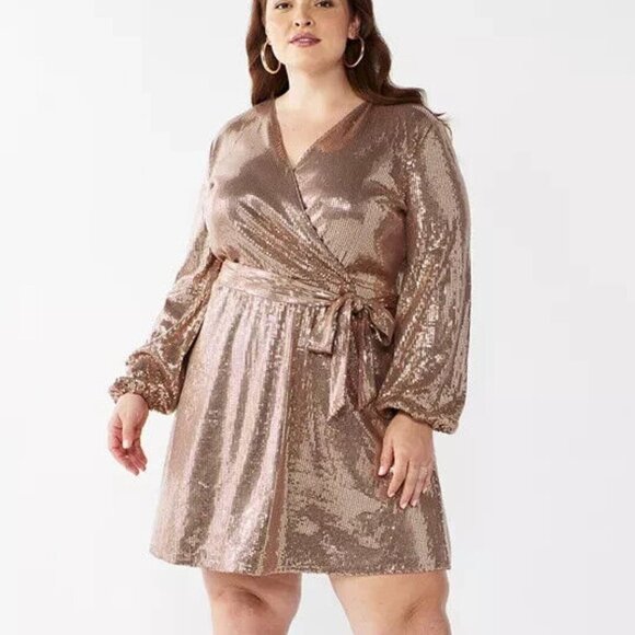 Nine West Dresses & Skirts - Cara Santana x Nine West Bronze Sequin Faux-Wrap Dress